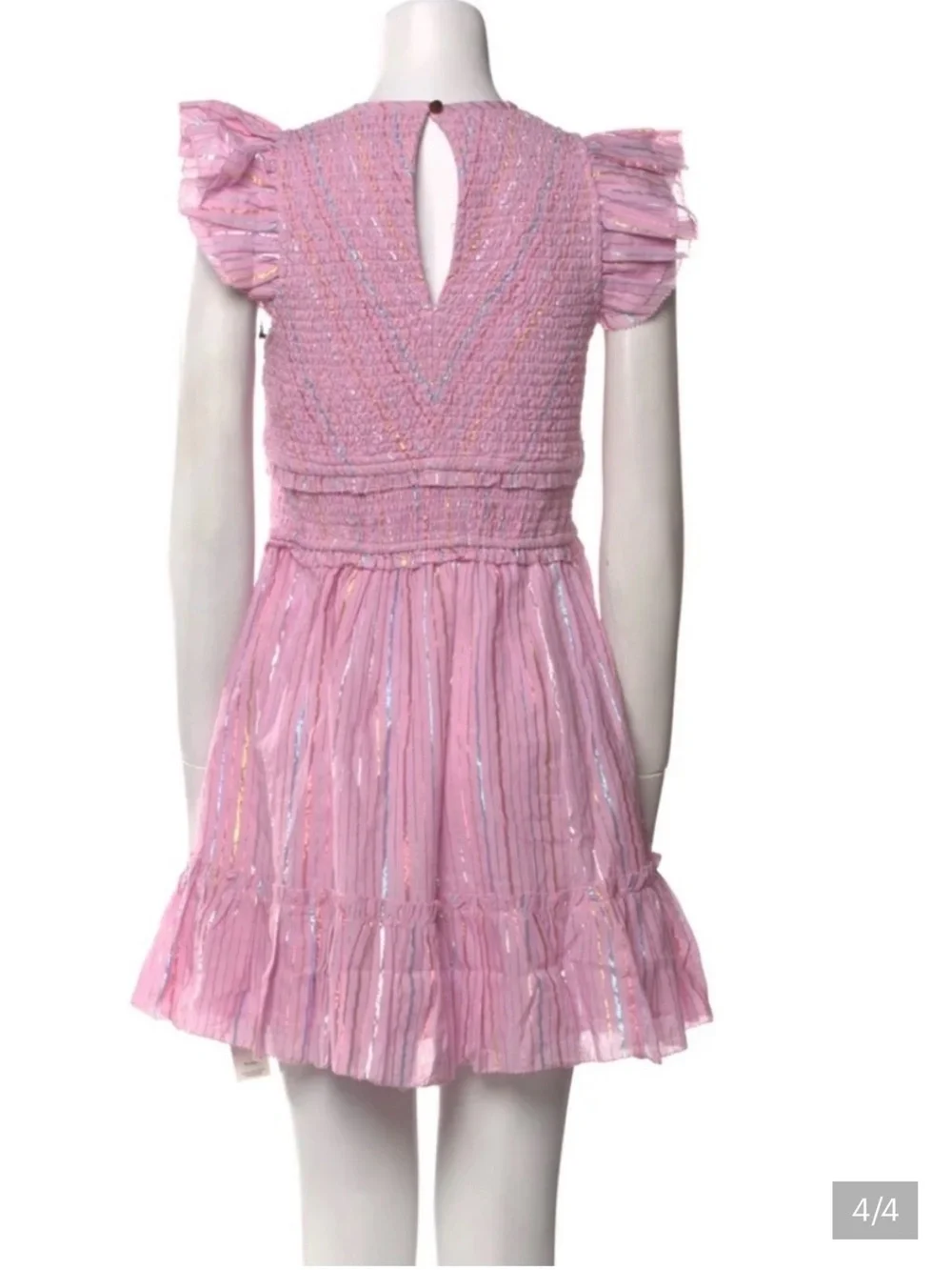 SAYLOR Zinnia Dress in Lurex Stripe -Pink Smocked Ruffle Sleeve Dress - Picture 5 of 7